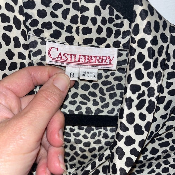 Vintage Castleberry Black and White Tie Neck Patterned Blouse - Picture 2 of 3